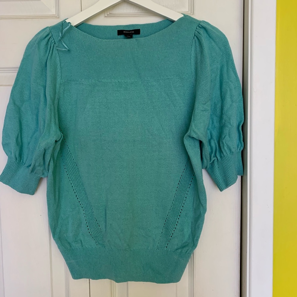 RW&CO. Aqua Ribbed Knit Top